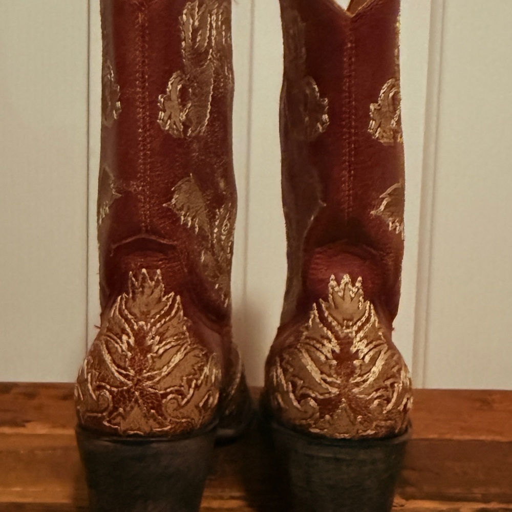 Old Gringo Red  Leather Boots with beige embroidery Size 9 never worn - Picture 3 of 7